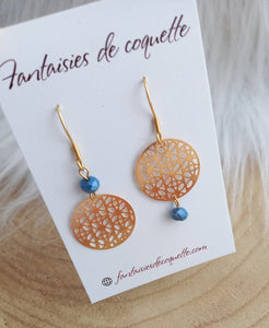 Boucles d'oreilles asymétriques Perle ❤  Fait main ❤ bleu doré