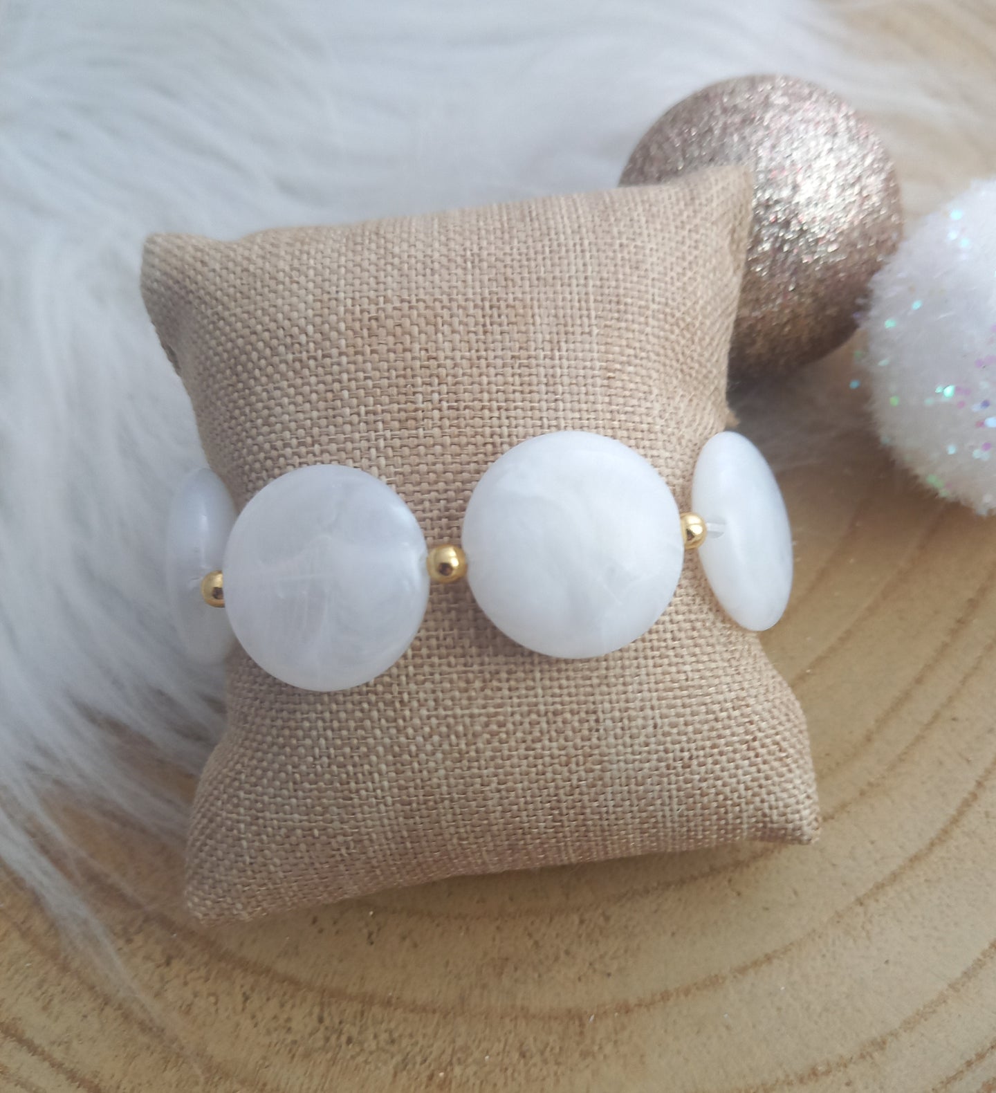 Bracelet  Perles acrylique Blanc ❤ Fait main ❤