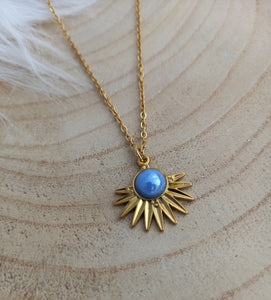 Collier   acier inoxydable doré Pendentif  Soleil blanc noir bleu  doré ❤ Couleur au choix