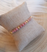 Charger l&#39;image dans la galerie, Bracelet Chainette  perles rhodochrosite rose &amp;  doré  ❤ Fait main ❤