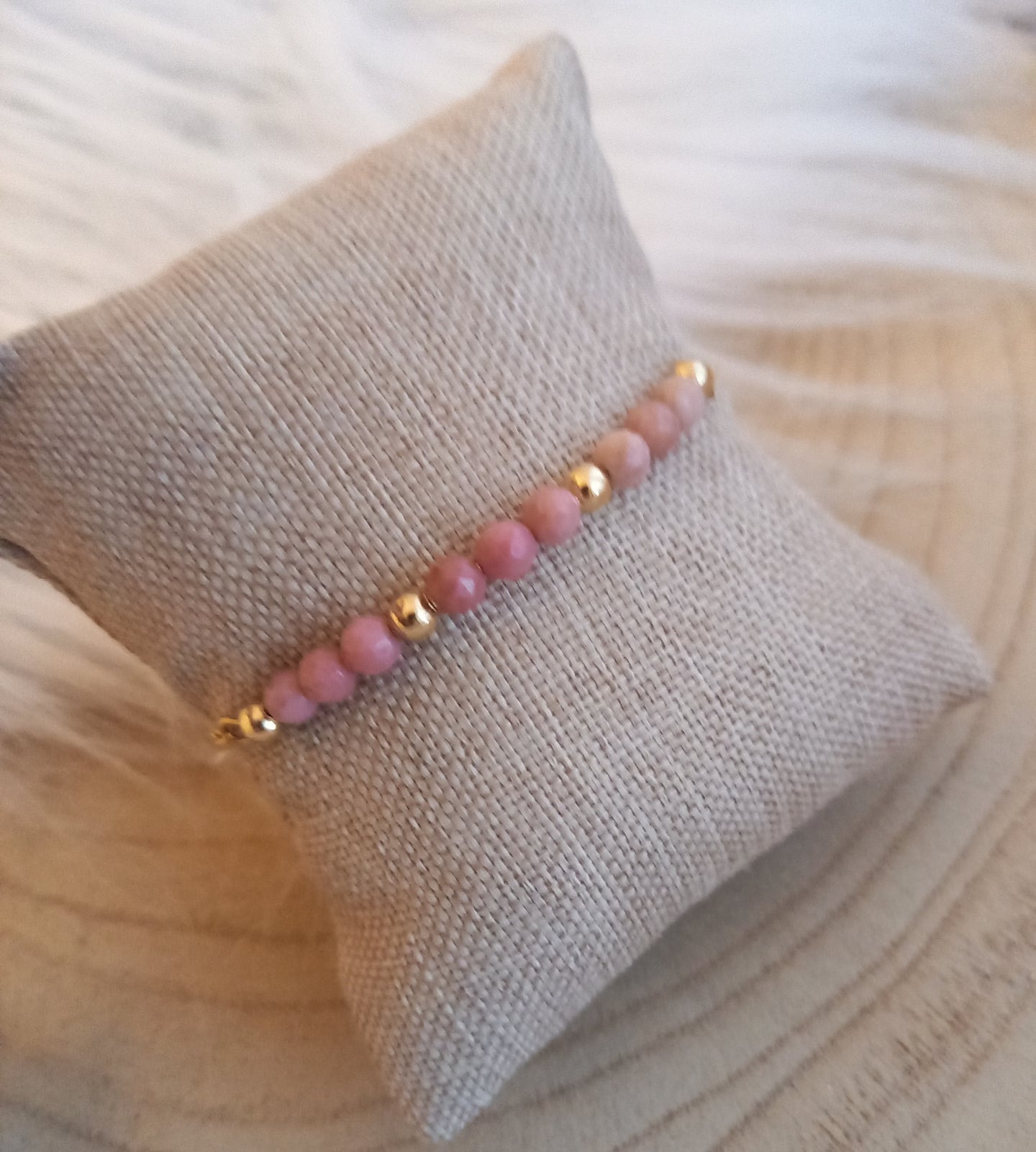 Bracelet Chainette  perles rhodochrosite rose &  doré  ❤ Fait main ❤