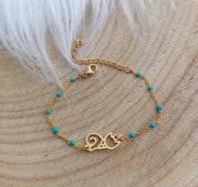 Charger l&#39;image dans la galerie, Bracelet Enfant  Chainette doré  émail Petit Chat ❤ Fait main ❤ Bleu