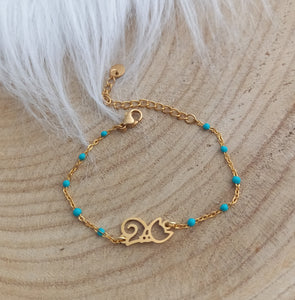 Bracelet Enfant  Chainette doré  émail Petit Chat ❤ Fait main ❤ Bleu