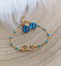 Charger l&#39;image dans la galerie, Bracelet Enfant  Chainette doré  émail Petit Chat ❤ Fait main ❤ Bleu