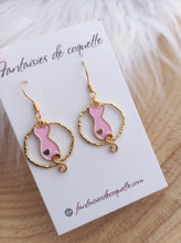 Charger l&#39;image dans la galerie, Boucles d&#39;oreilles chat 🐱  Rose Acier inoxydable Doré