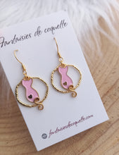 Charger l&#39;image dans la galerie, Boucles d&#39;oreilles chat 🐱  Rose Acier inoxydable Doré