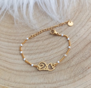 Bracelet Enfant  Chainette doré  émail Petit Chat ❤ Fait main ❤ Blanc