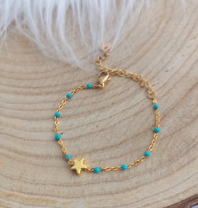 Bracelet Enfant  Chainette doré  émail Etoile  ❤ Fait main ❤ Bleu ou  Abricot