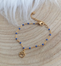 Charger l&#39;image dans la galerie, Bracelet Enfant  Chainette doré  émail Petite patte de chien ❤ Fait main ❤ Bleu