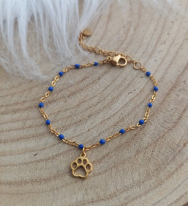 Bracelet Enfant  Chainette doré  émail Petite patte de chien ❤ Fait main ❤ Bleu