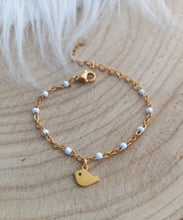 Charger l&#39;image dans la galerie, Bracelet Enfant  Chainette doré  émail Petit Piou Piou ❤ Fait main ❤ Blanc