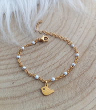 Charger l&#39;image dans la galerie, Bracelet Enfant  Chainette doré  émail Petit Piou Piou ❤ Fait main ❤ Blanc