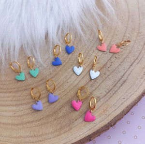 Boucles d'oreilles  dormeuses dorées en acier inoxydable Coeurs Rose Blanc Corail Bleu Violet Vert d'eau