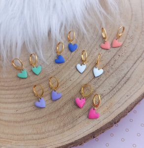 Boucles d'oreilles  dormeuses dorées en acier inoxydable Coeurs Rose Blanc Corail Bleu Violet Vert d'eau