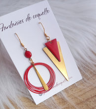 Charger l&#39;image dans la galerie, Boucles d&#39;oreilles  asymétriques  Fait-main ❤ dépareillées    Rouge doré