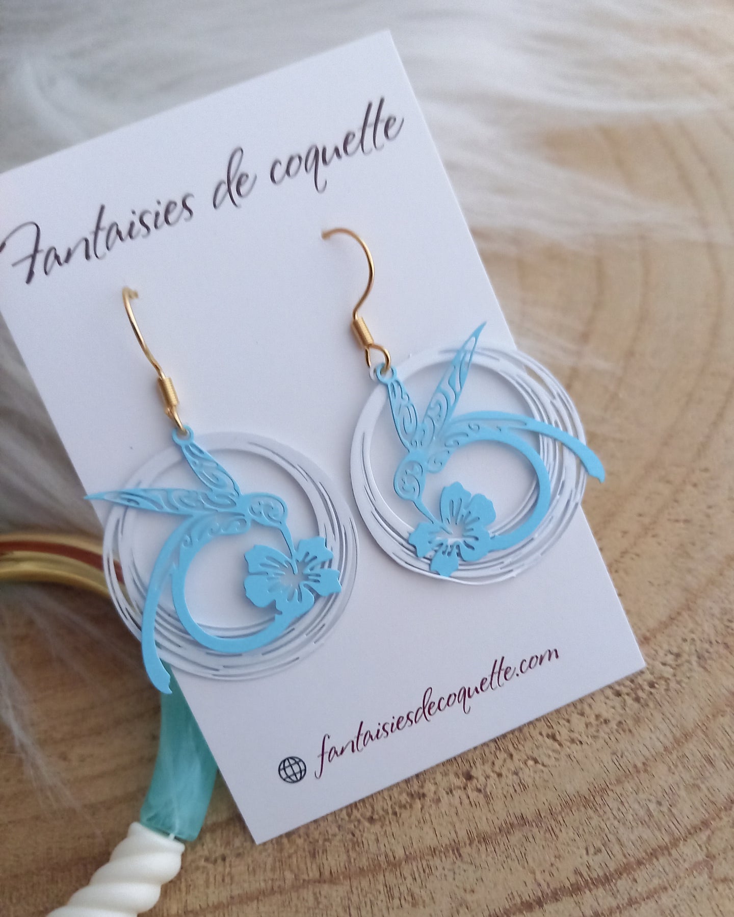 Boucles d'oreilles Petit colibri ❤ Bleu doré ❤ oiseau