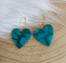 Charger l&#39;image dans la galerie, Boucles d&#39;oreilles   Créoles   vert coeur doré  ❤ Fait main ❤