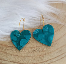 Charger l&#39;image dans la galerie, Boucles d&#39;oreilles   Créoles   vert coeur doré  ❤ Fait main ❤