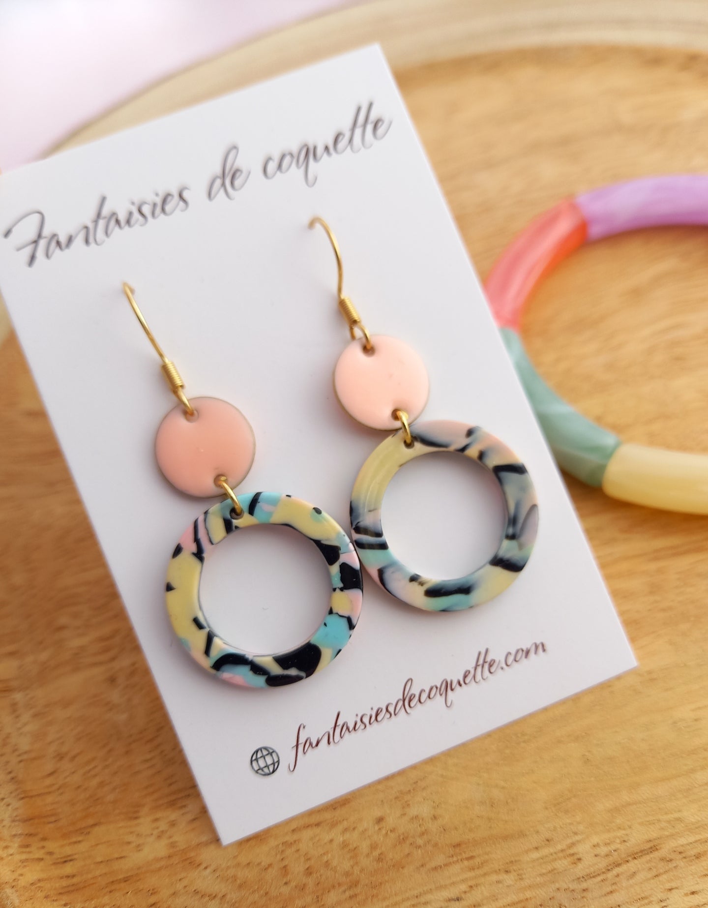 Boucles d'oreilles    Acier inoxydable Doré Résine Pastel Noir ❤ Idée cadeau