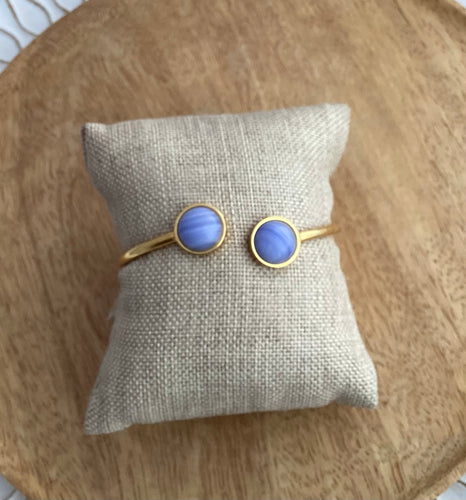 Bracelet jonc  doré  bleu Acier inoxydable♡  Fait-main