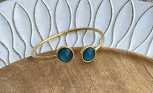 Charger l&#39;image dans la galerie, Bracelet jonc  doré  bleu vert bouteille Acier inoxydable♡  Fait-main