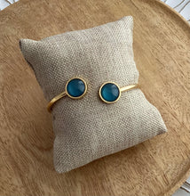 Charger l&#39;image dans la galerie, Bracelet jonc  doré  bleu vert bouteille Acier inoxydable♡  Fait-main