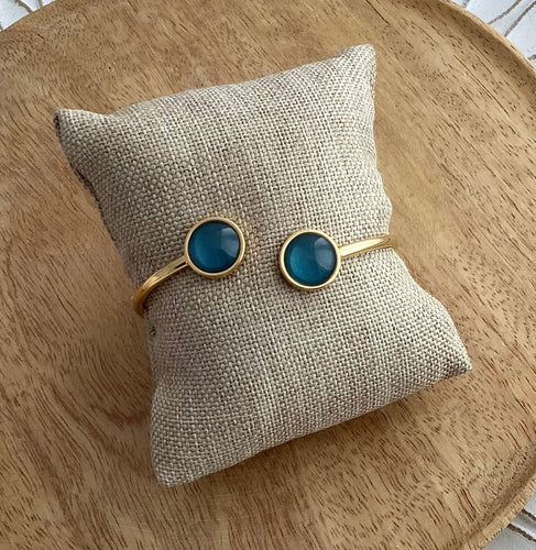 Bracelet jonc  doré  bleu vert bouteille Acier inoxydable♡  Fait-main