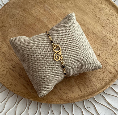 Bracelet Chainette Acier inoxydable doré  émail noir Chat   ❤ Fait main ❤