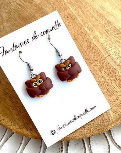 Boucles d'oreilles  Chouettes hiboux ❤ Fait main ❤ Pâte polymere