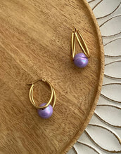 Charger l&#39;image dans la galerie, Boucles d&#39;oreilles    Acier inoxydable Doré Perle mauve ❤ Idée cadeau
