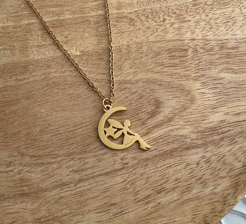 Collier  acier inoxydable doré Pendentif  doré ❤ Petite fée ❤