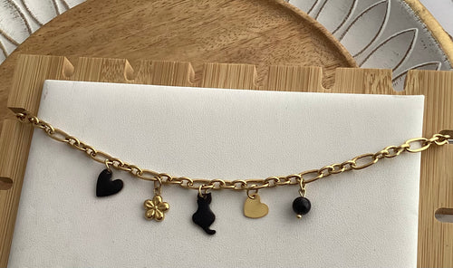 Collier  charms pampilles acier inoxydable doré ❤ Fait main ❤ Chat