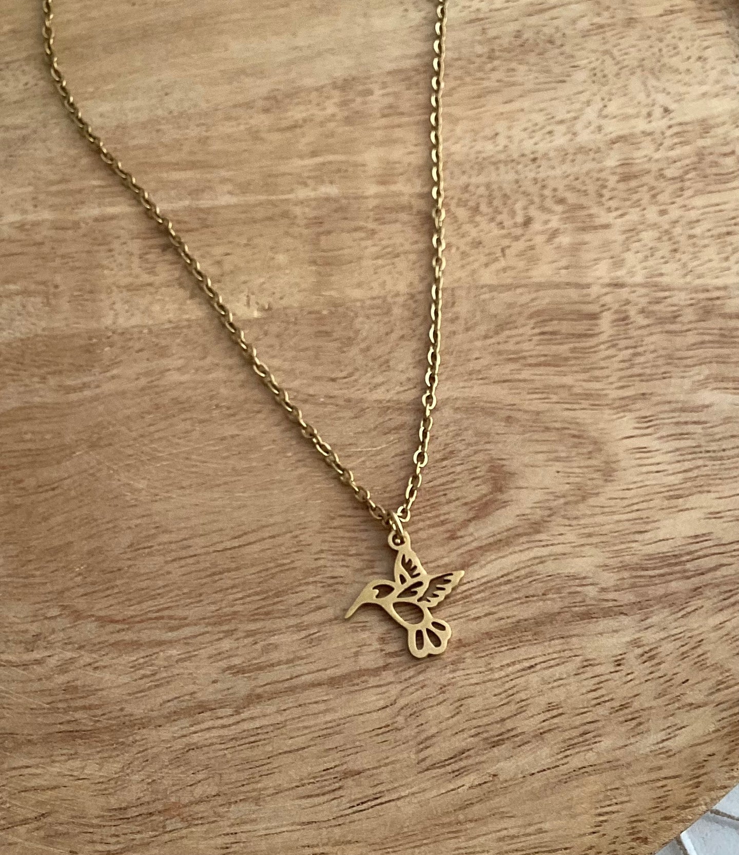 Collier  acier inoxydable doré Pendentif  doré ❤ Colibri ❤