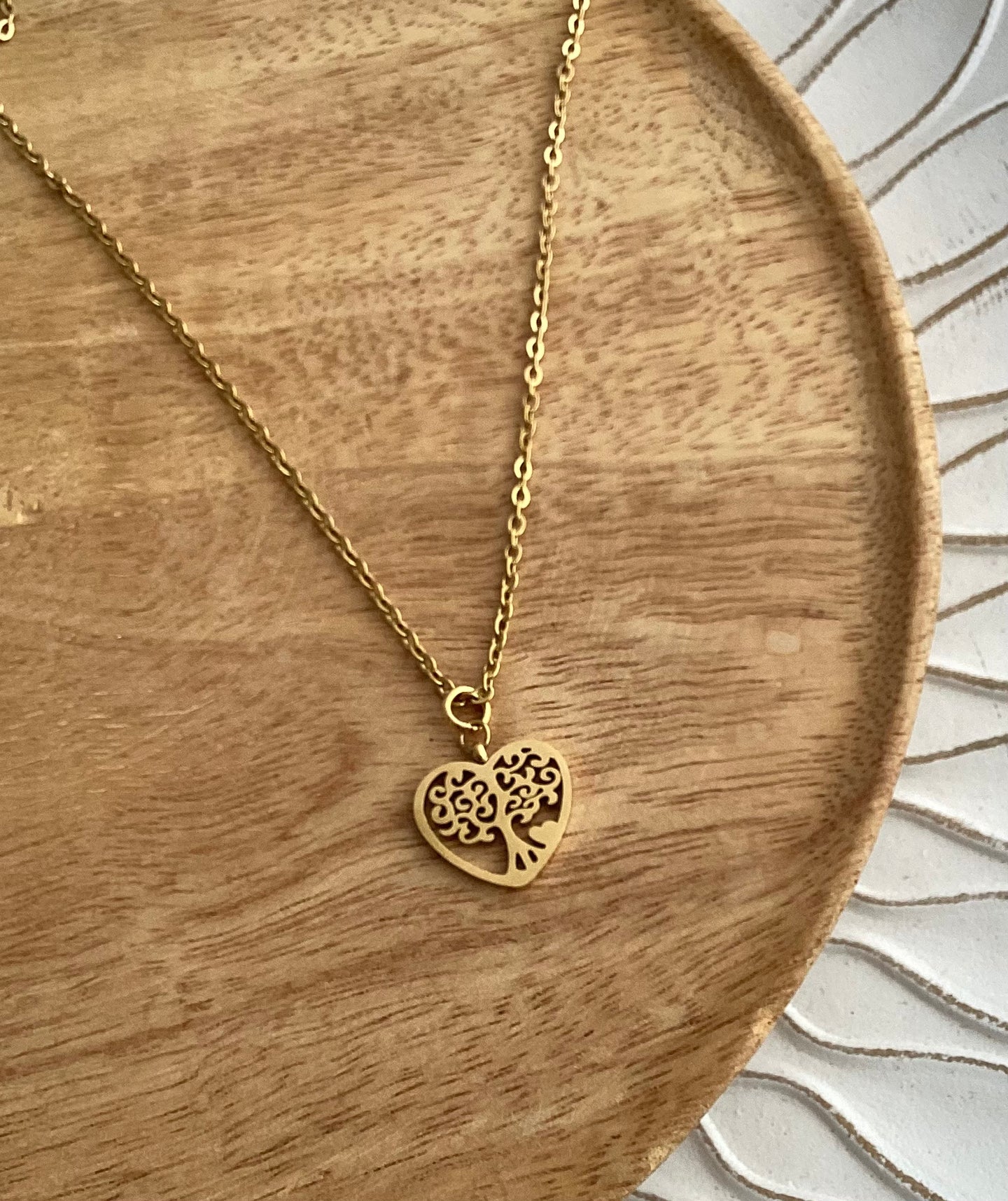 Collier  acier inoxydable doré Pendentif  doré ❤ Cœur arbre de vie ❤