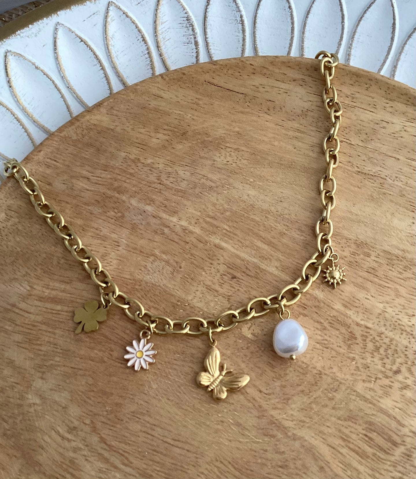 Collier  charms pampilles acier inoxydable doré ❤ Fait main ❤