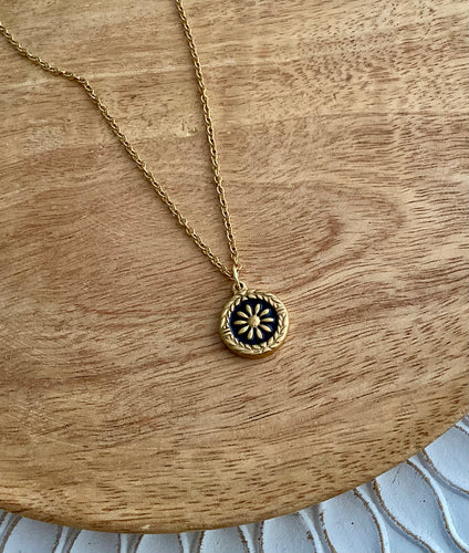 Collier   acier inoxydable doré Pendentif  Noir doré ❤