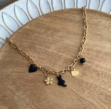 Charger l&#39;image dans la galerie, Collier  charms pampilles acier inoxydable doré ❤ Fait main ❤ Chat