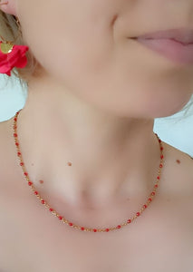 Collier   acier inoxydable doré   emaillé  Rouge   ❤