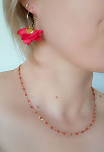 Collier   acier inoxydable doré   emaillé  Rouge   ❤