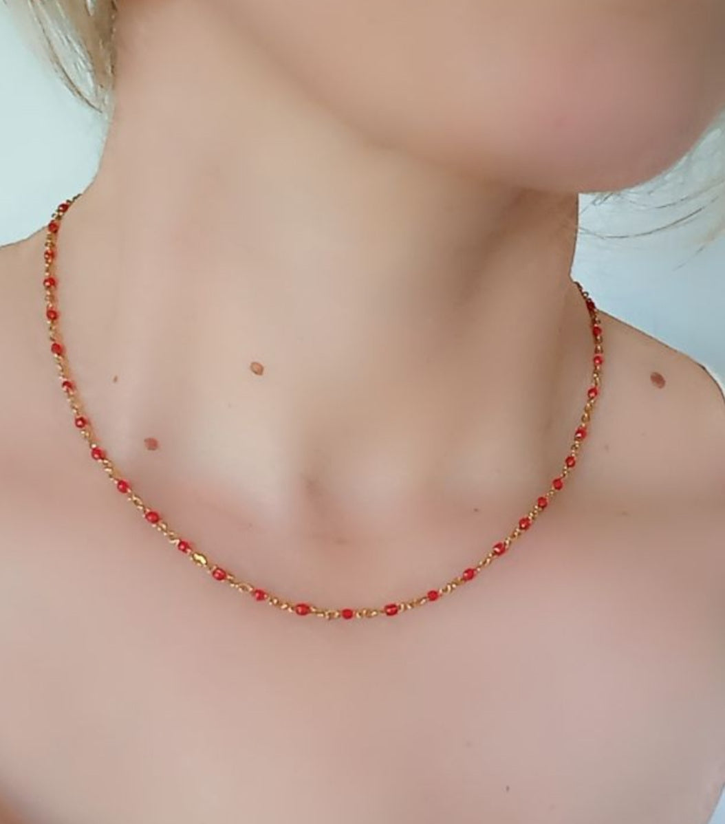 Collier   acier inoxydable doré   emaillé  Rouge   ❤