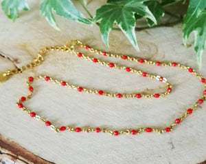 Collier   acier inoxydable doré   emaillé  Rouge   ❤