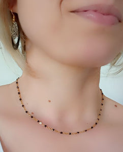 Collier   acier inoxydable doré   emaillé  Noir   ❤