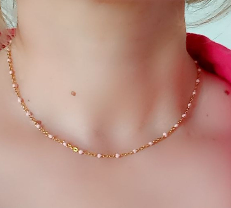 Collier   acier inoxydable doré   emaillé  Rose pâle   ❤