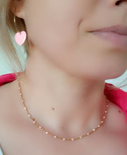 Charger l&#39;image dans la galerie, Collier   acier inoxydable doré   emaillé  Rose pâle   ❤