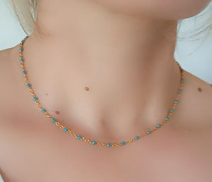 Collier   acier inoxydable doré   emaillé  Bleu turquoise   ❤