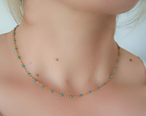 Collier   acier inoxydable doré   emaillé  Bleu turquoise   ❤