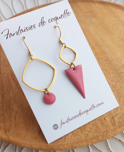 Boucles d'oreilles  asymétriques  ❤ Fait main ❤  rose doré