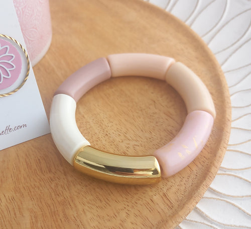 Bracelet  Tendance  perles tubes  écru beige rose poudre  ❤ Fait main ❤