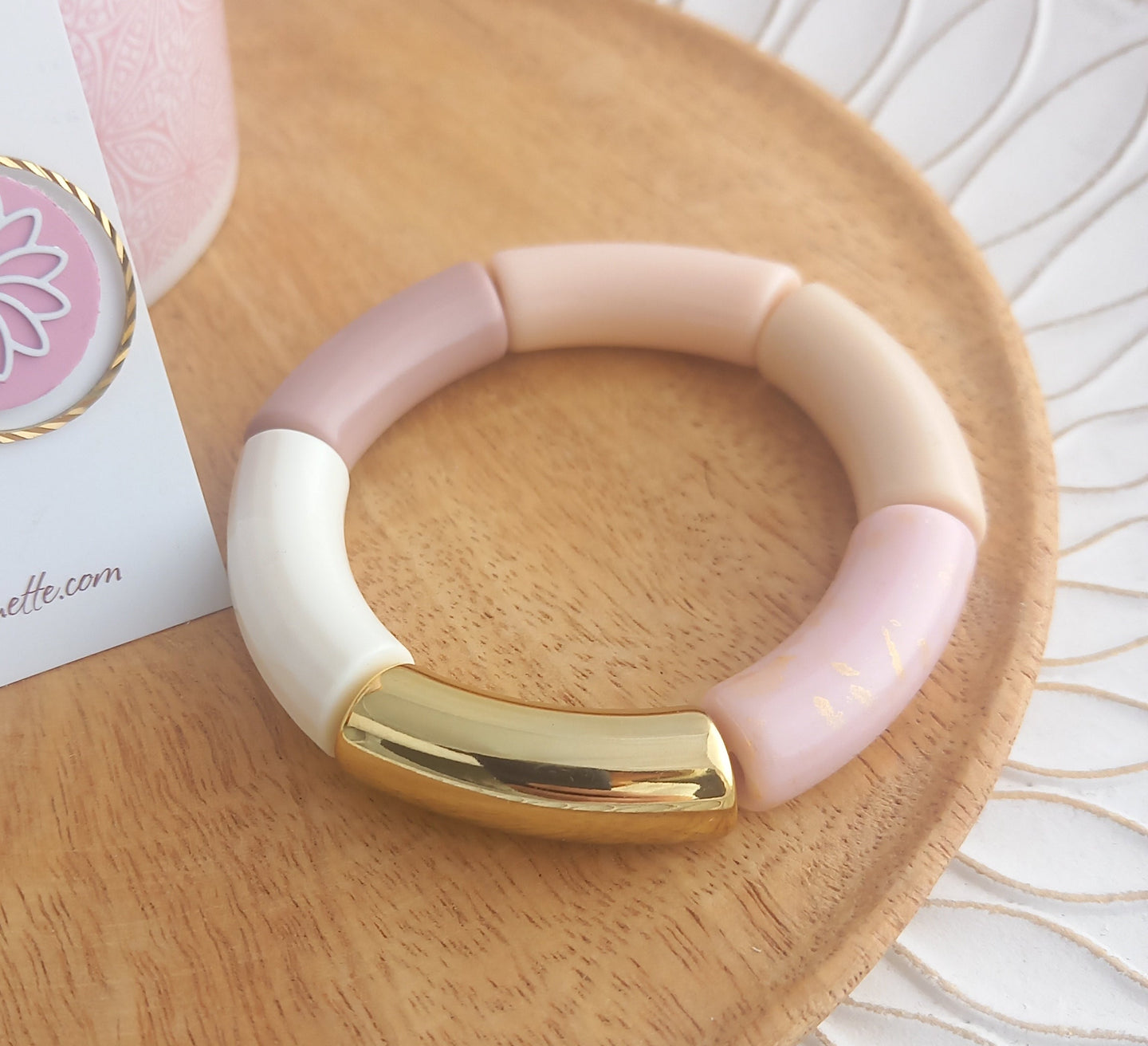 Bracelet  Tendance  perles tubes  écru beige rose poudre  ❤ Fait main ❤