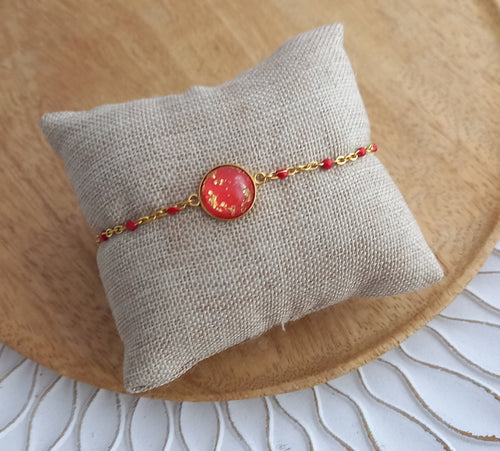 Bracelet Chainette Acier inoxydable doré rouge  ❤ Fait main ❤